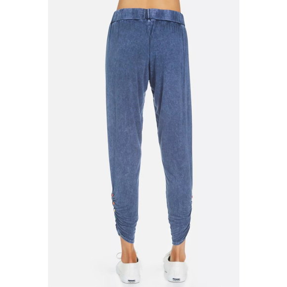 Michael Lauren Women’s Emmanuel Mineral Navy Shirred Rainbow Button Pant Size XS - Picture 2 of 10